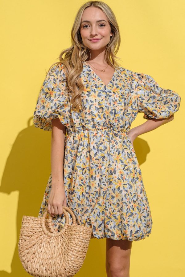 And The Why Full Size Floral Surplice Puff Sleeve Dress - 图片 6