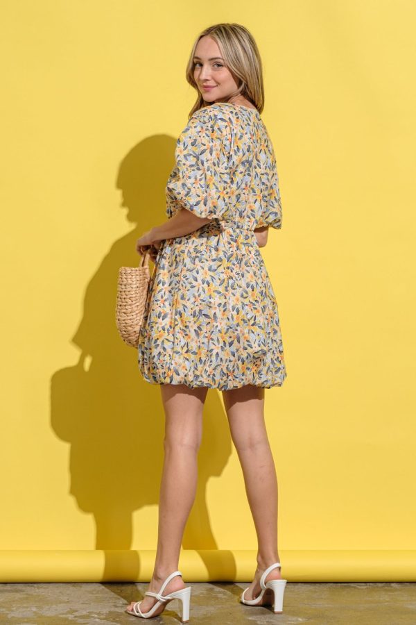 And The Why Full Size Floral Surplice Puff Sleeve Dress - 图片 2