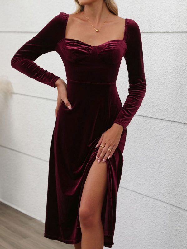 Perfee Sweetheart Neck Long Sleeve Midi Dress - 图片 3