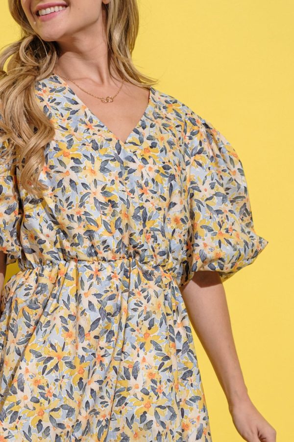 And The Why Full Size Floral Surplice Puff Sleeve Dress - 图片 7