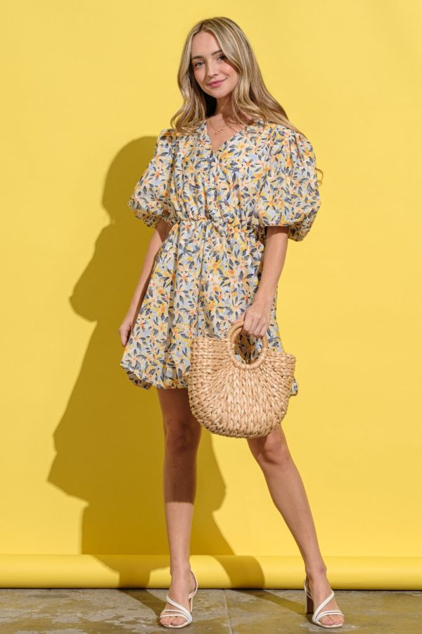 And The Why Full Size Floral Surplice Puff Sleeve Dress - 图片 3