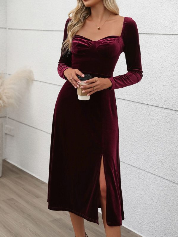 Perfee Sweetheart Neck Long Sleeve Midi Dress - 图片 5