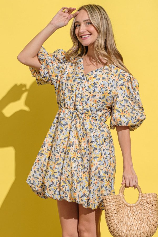 And The Why Full Size Floral Surplice Puff Sleeve Dress - 图片 5