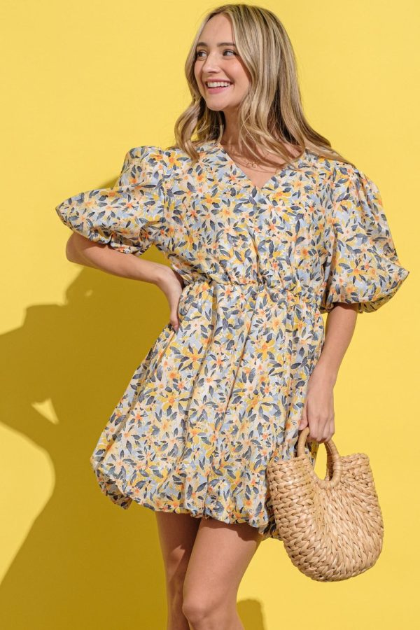 And The Why Full Size Floral Surplice Puff Sleeve Dress - 图片 4