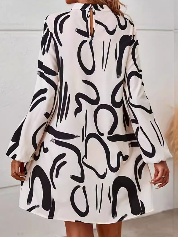 Printed Mock Neck Long Sleeve Mini Dress - 图片 3